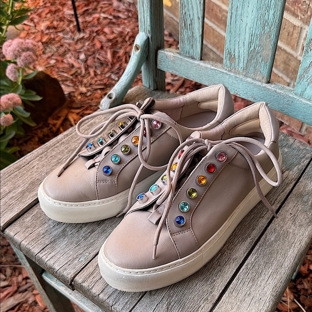KURT GEIGER London Women’s Beige EU 40.5 Sneakers with Colorful Gem Accents